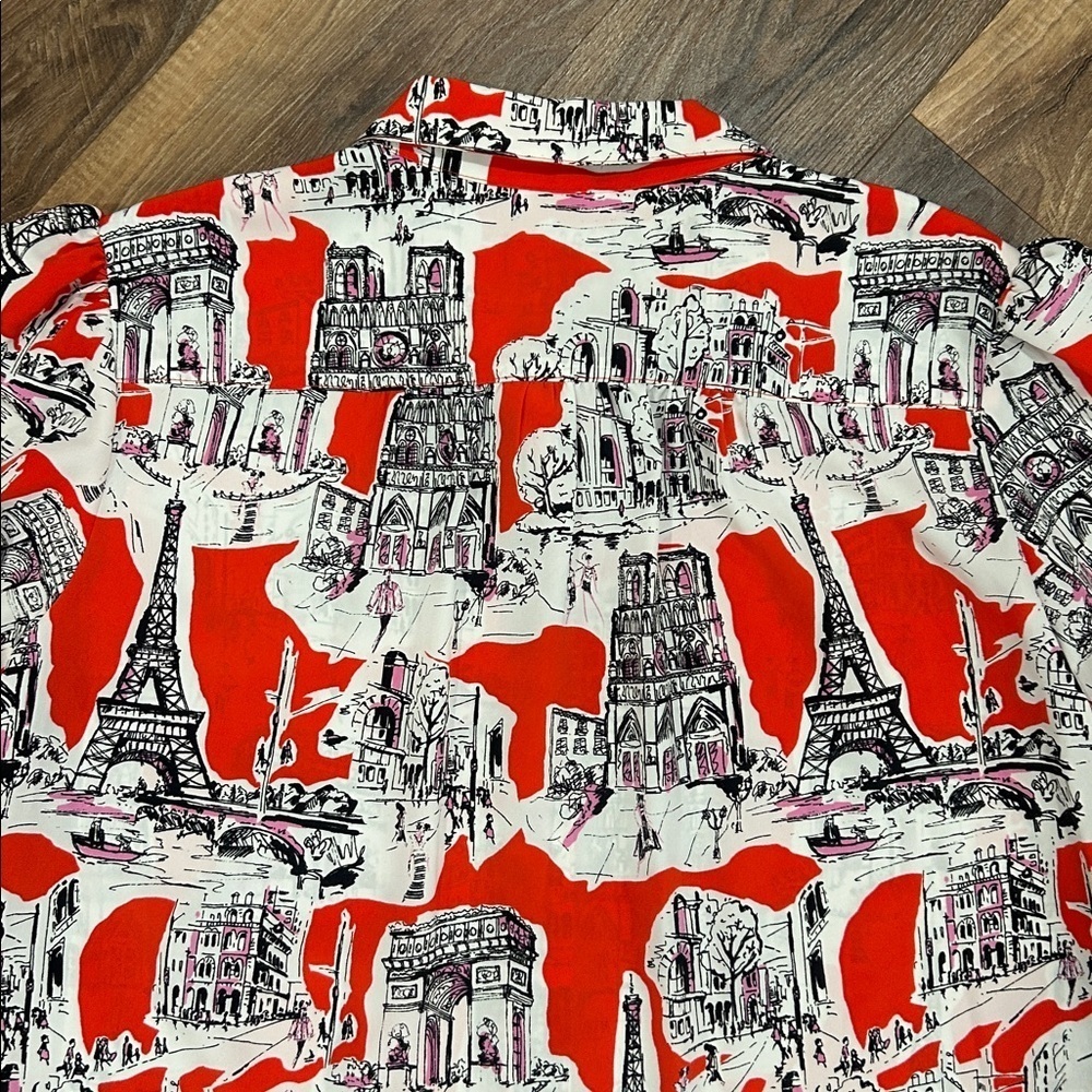 Karl Lagerfeld Women's Printed Bungee-Sleeve Short Shirt size L button Up - Picture 11 of 14